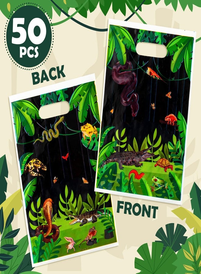 BkeeCten Goodie Party Favor Bags - 50 Pack Reptile Swamp Party Favor Bags Lizard Snake Goody Candy Treat Christmas Winter Xmas New Year Gifts Wrapping Plastic Wildlife Jungle Animal Gift Wrap Kids - Image 2